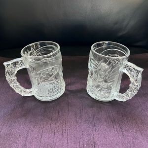 Vintage 1995 McDonalds Batman Forever Two Face Etched Glass Mugs